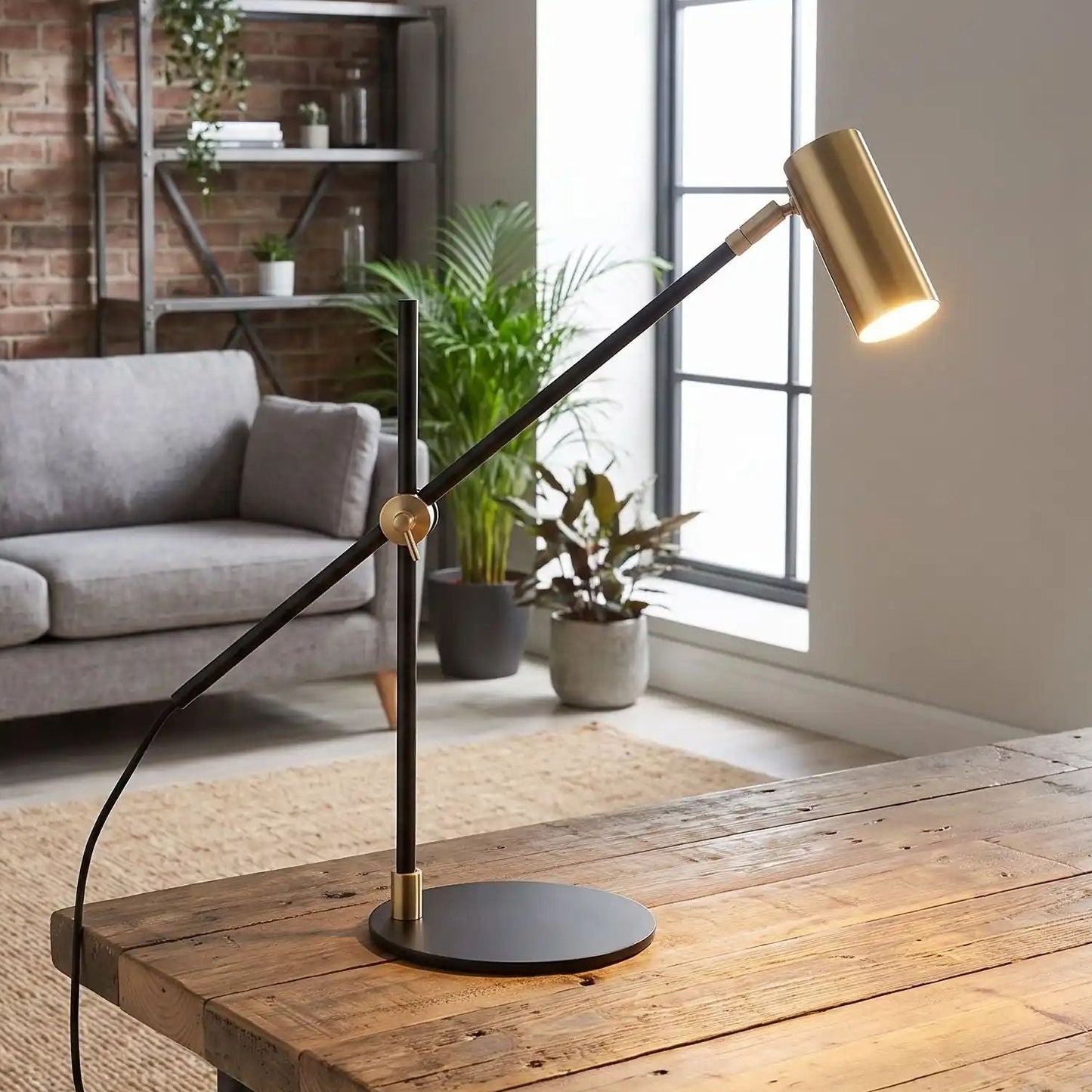 lampe de bureau sejour vu rapproche design scandinave noir et dore