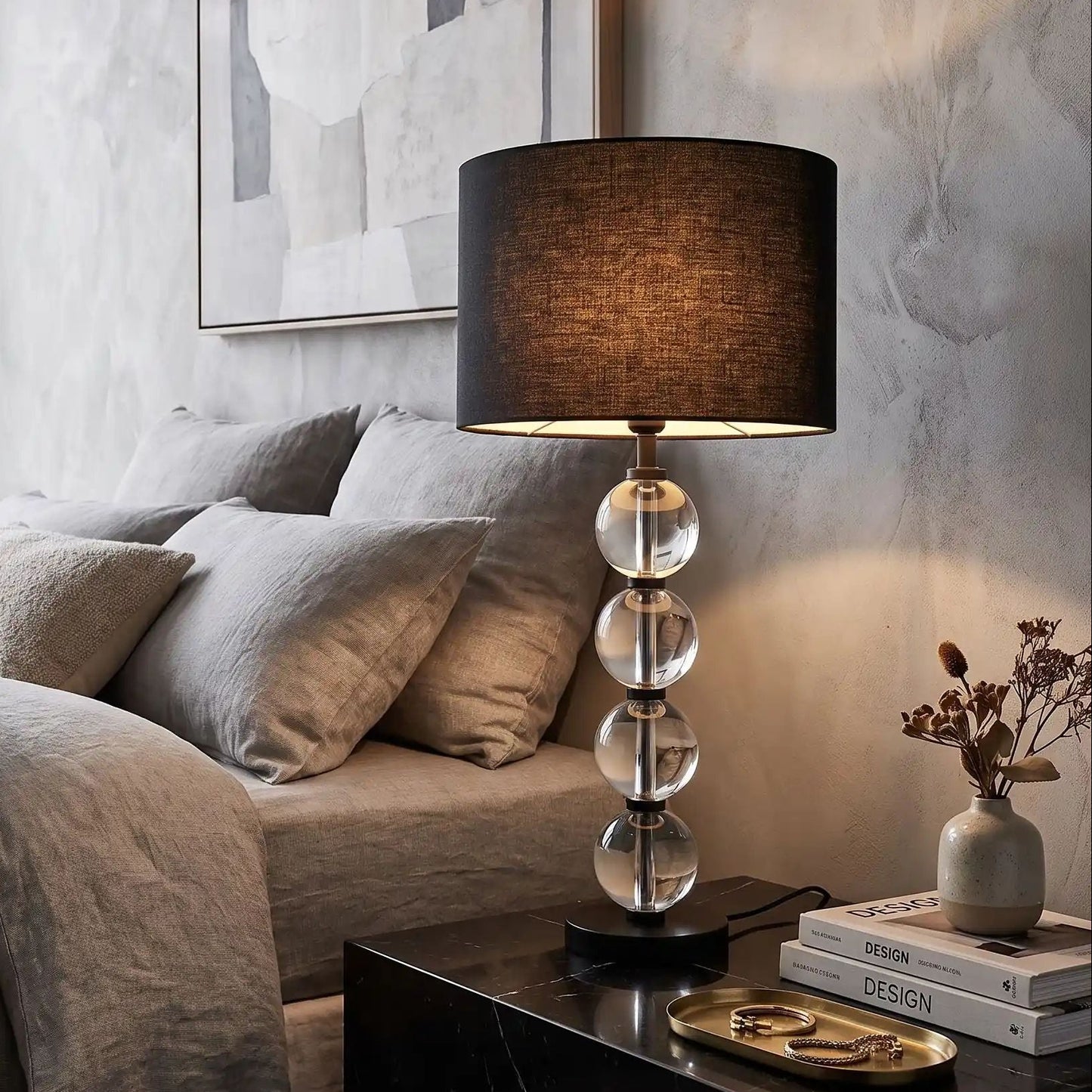 lampe de chevet chambre avec peinture vu rapproche light luxury raffine