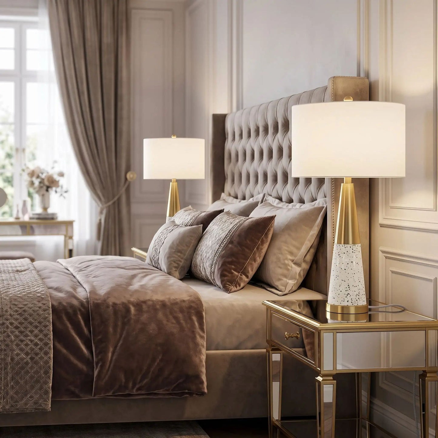 lampe de chevet chambre duo de lampe modele fer dore terrazzo doree