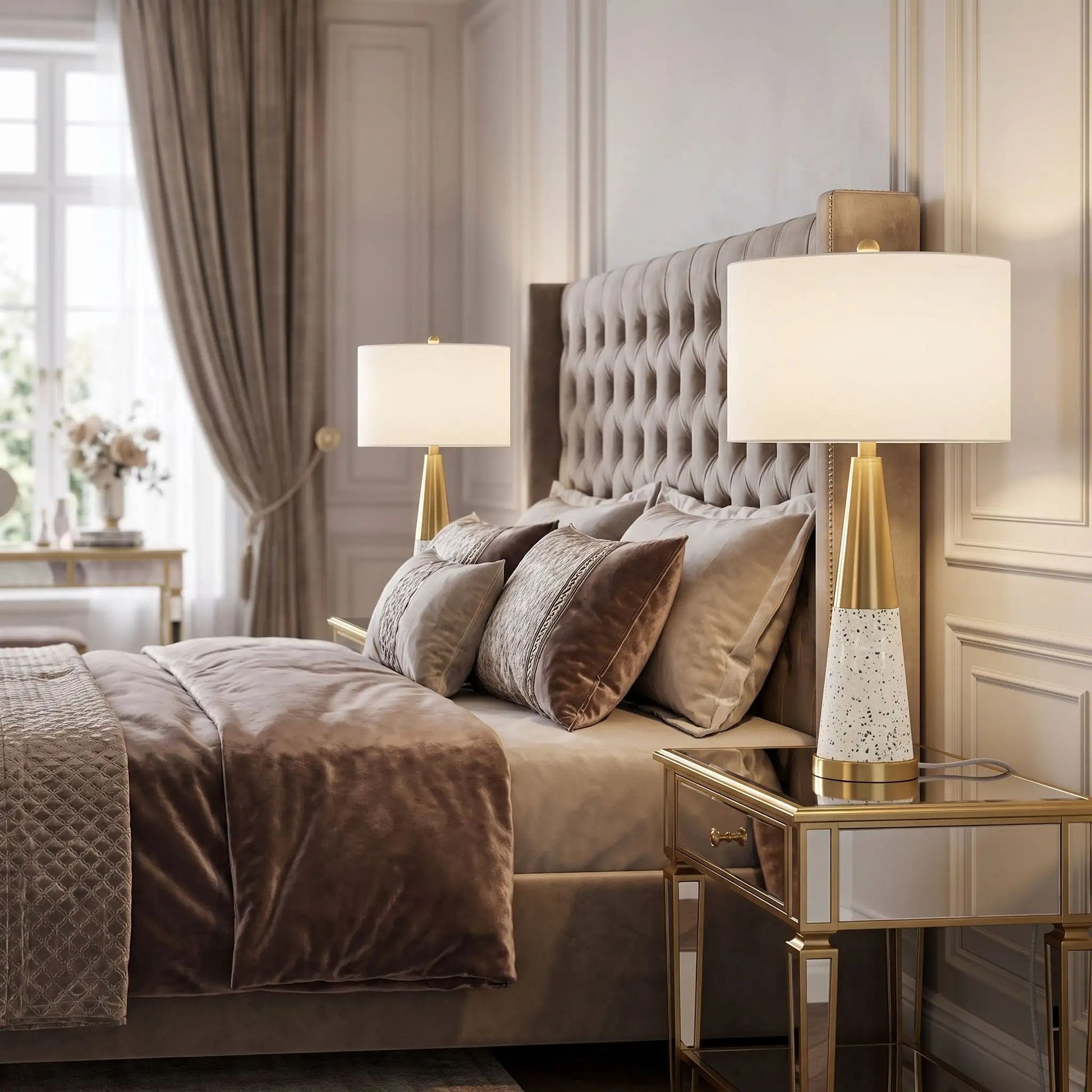 lampe de chevet chambre duo de lampe modele fer dore terrazzo doree