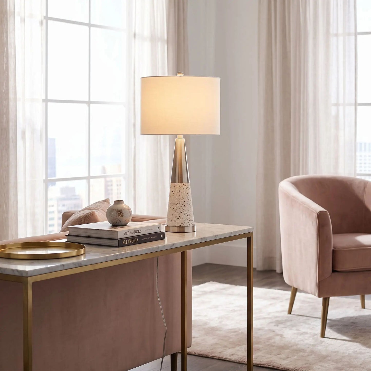 lampe de chevet console modele fer blanc terrazzo doree