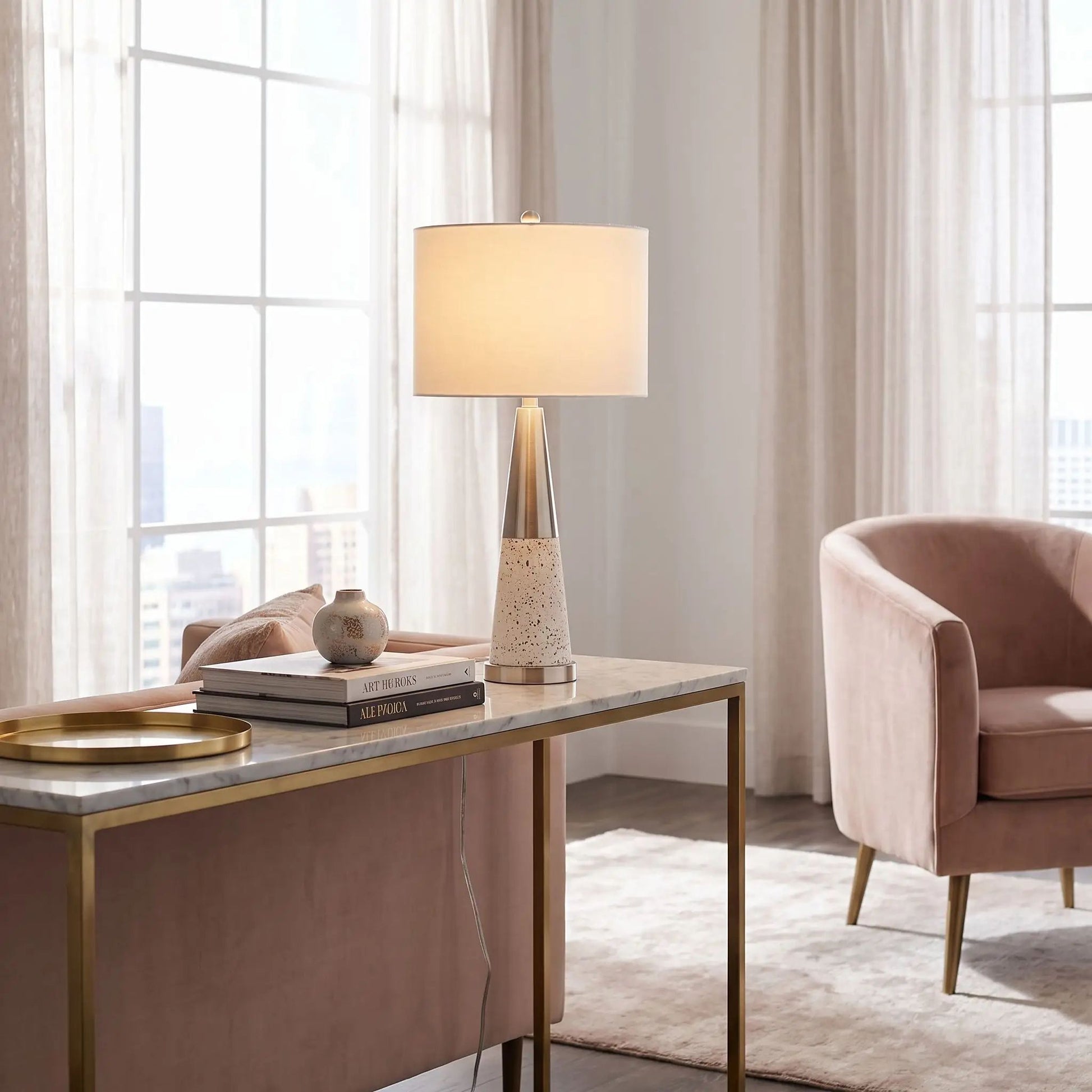 lampe de chevet console modele fer blanc terrazzo doree