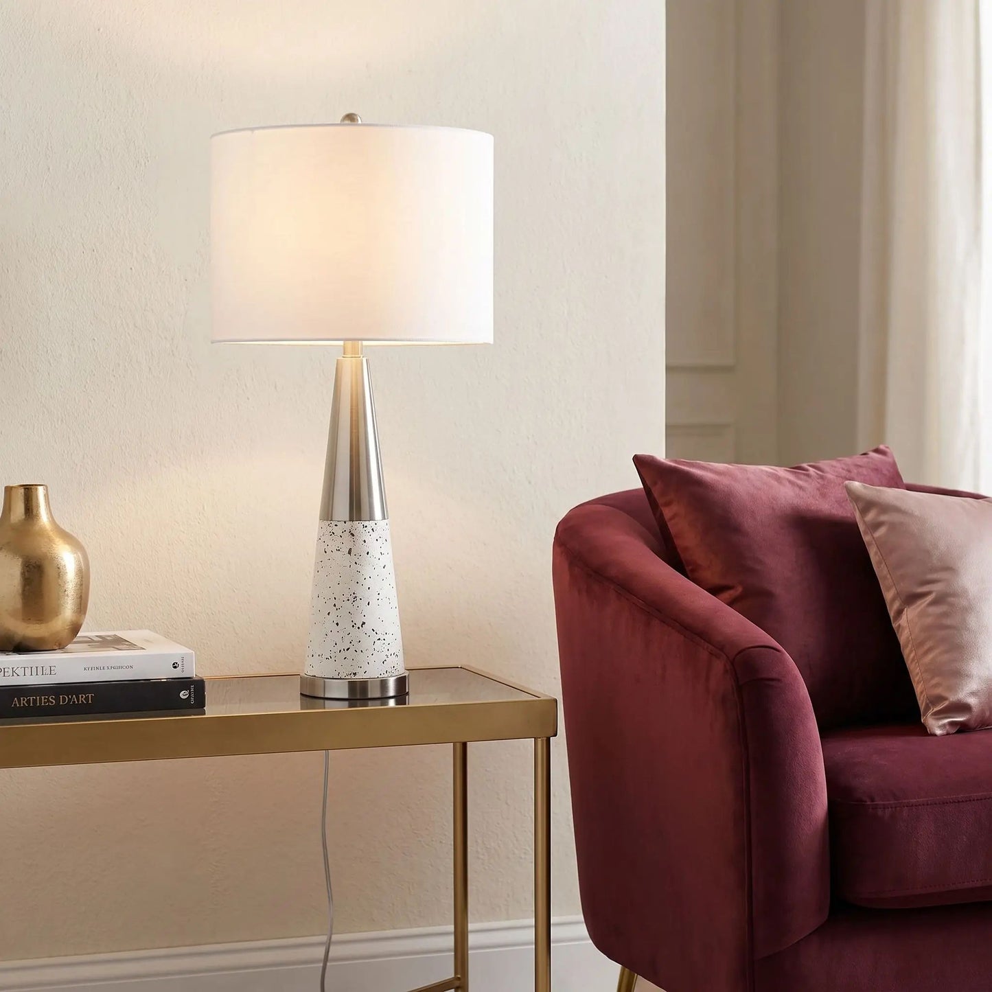 lampe de chevet console sejour modele fer blanc terrazzo doree