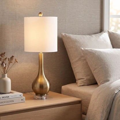 lampe de chevet design base cristal et metal dore