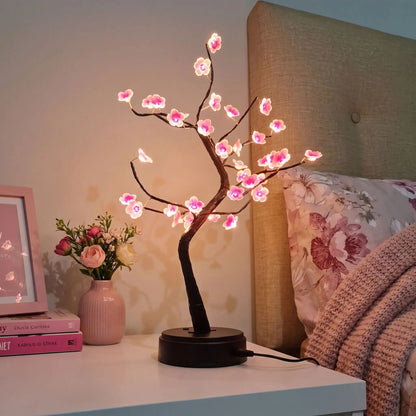 lampe de chevet design chambre fleurs de prunier rose led