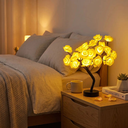 lampe de chevet design chambre nuit rosier a fleurs jaunes lumineuse