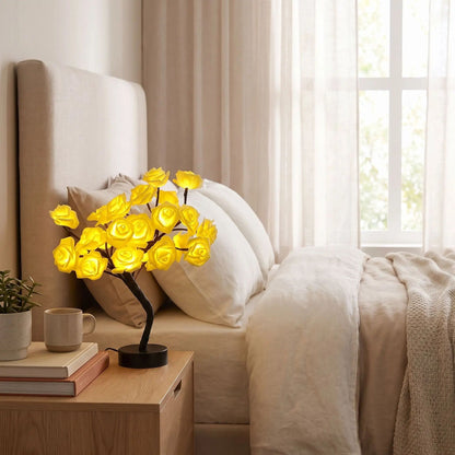 lampe de chevet design chambre rosier a fleurs jaunes lumineuse
