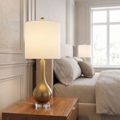 lampe de chevet design duo de lampe base cristal et metal dore