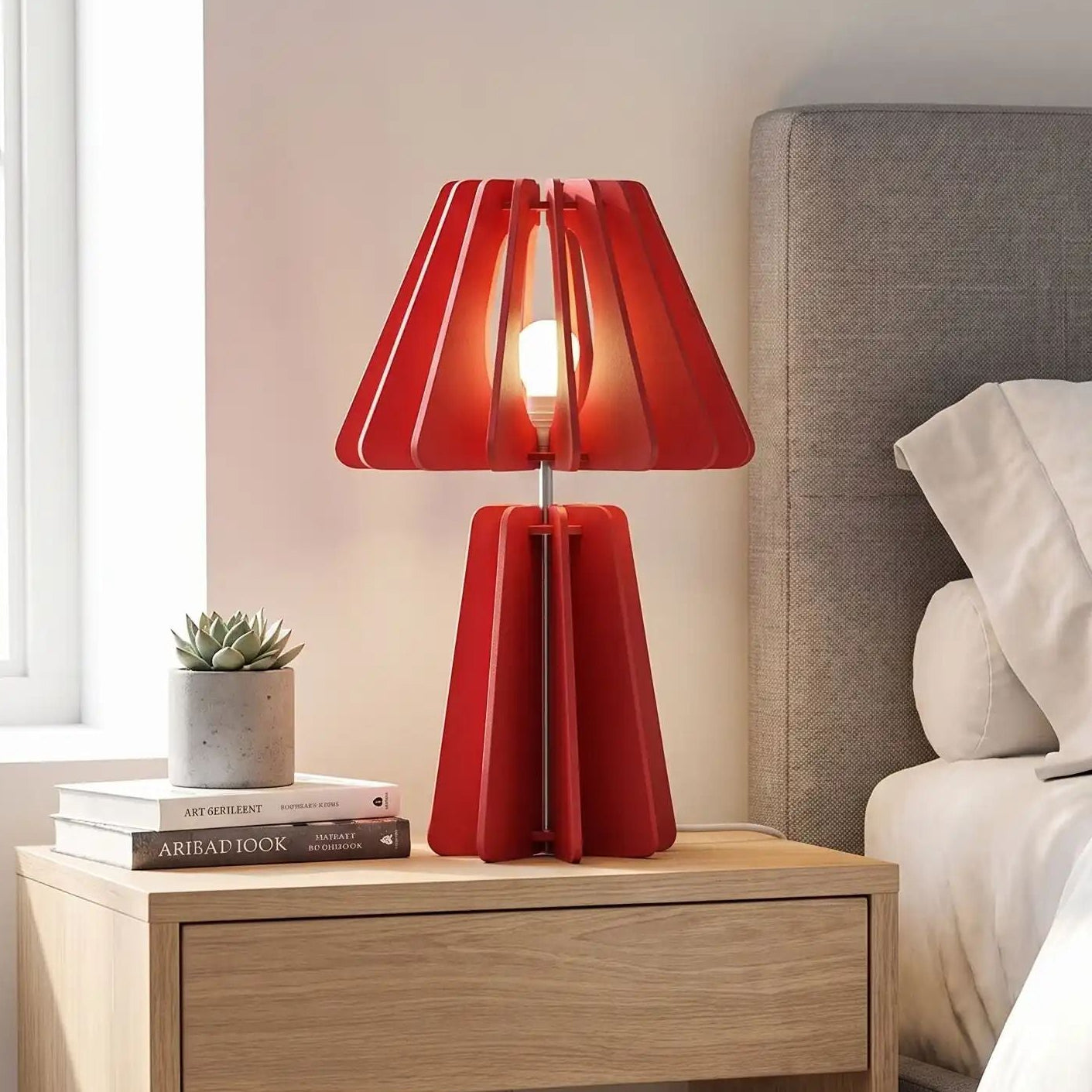 lampe de chevet design fuchsia chambre vu rapproche ecoresponsable pet recycle