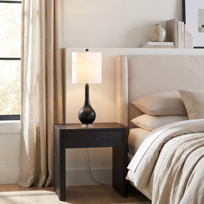 lampe de chevet design noir base cristal et metal dore