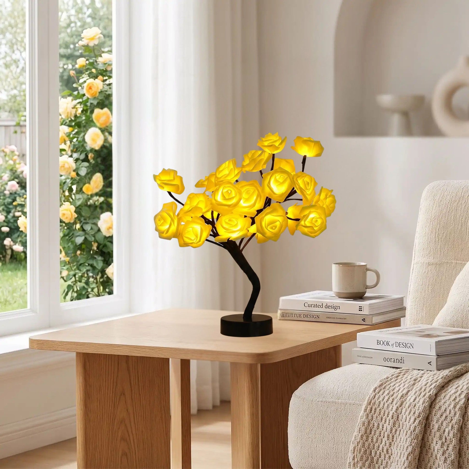lampe de chevet design sejour rosier a fleurs jaunes lumineuse