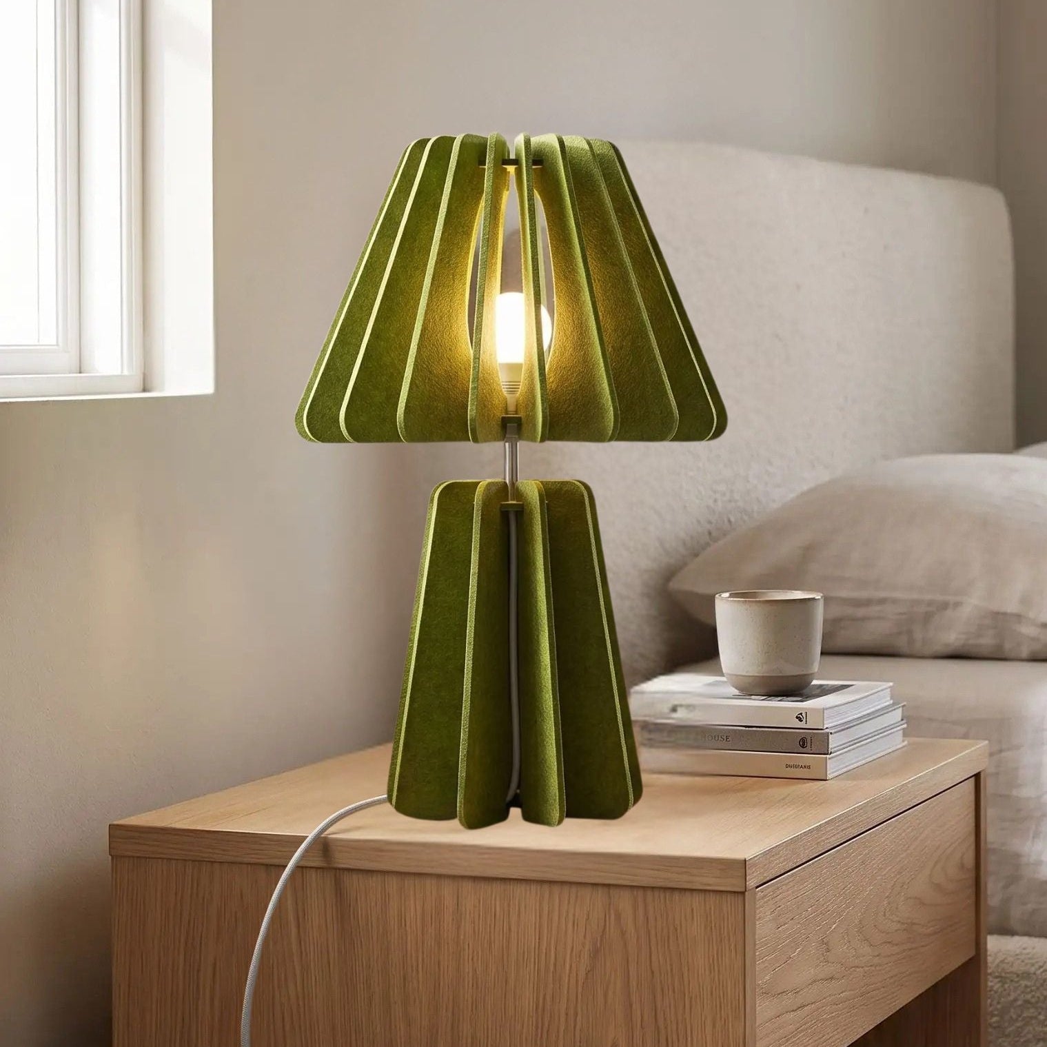 lampe de chevet design vert chambre vu rapproche ecoresponsable pet recycle