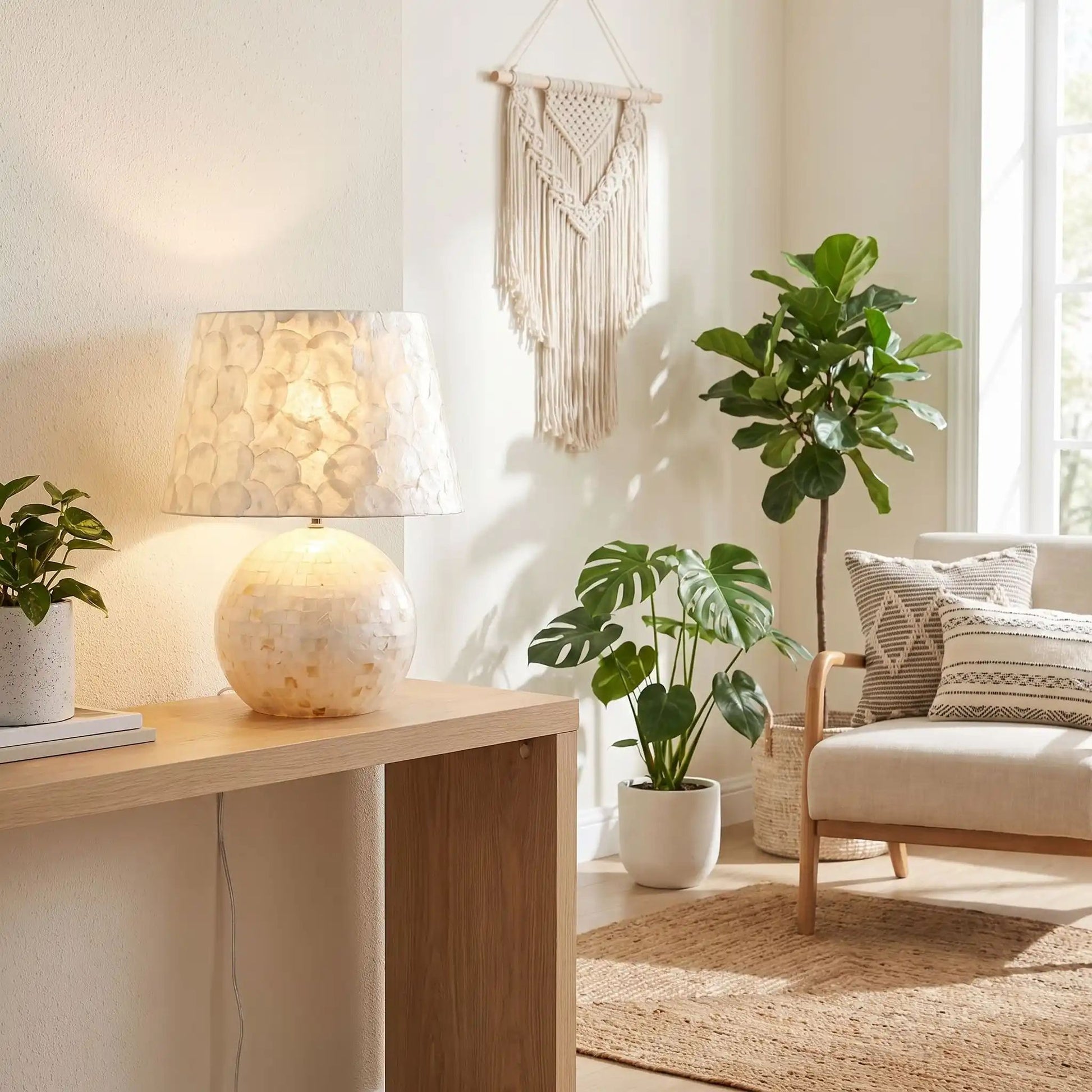 lampe de chevet sejour coquilles de perles naturelle