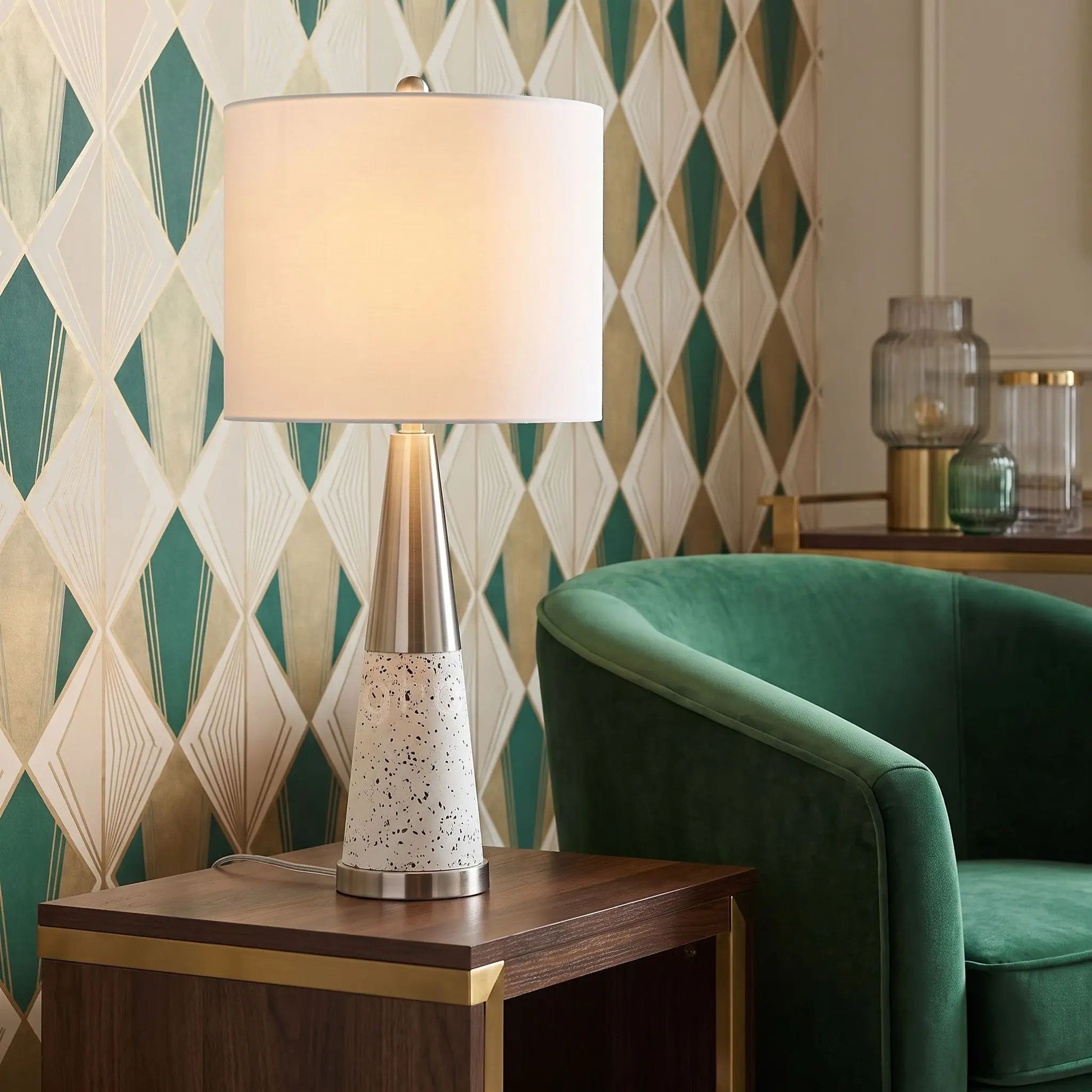 lampe de chevet table sejour modele fer blanc terrazzo doree