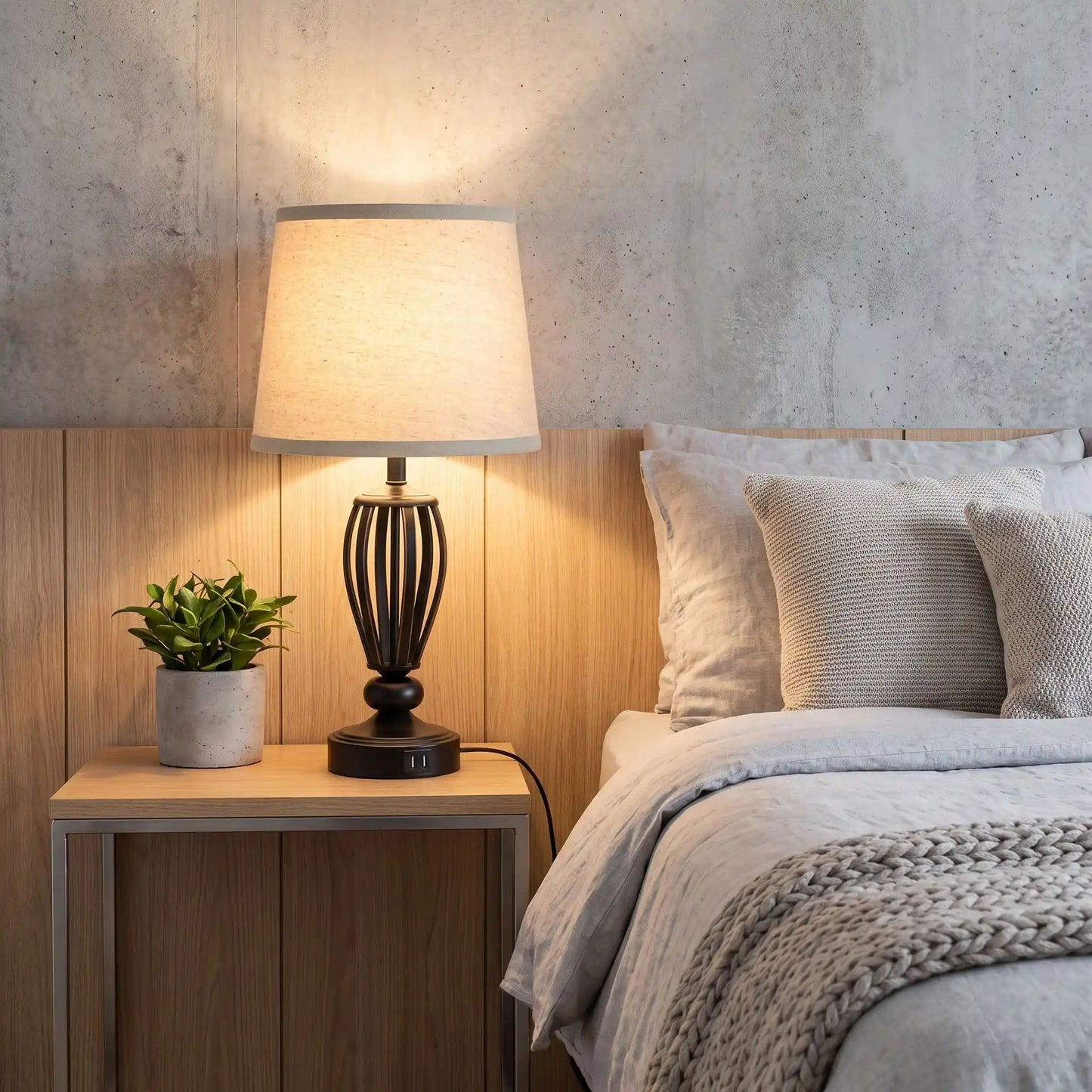 lampe de chevet tactile avec plante vintage industriel 3 intensites