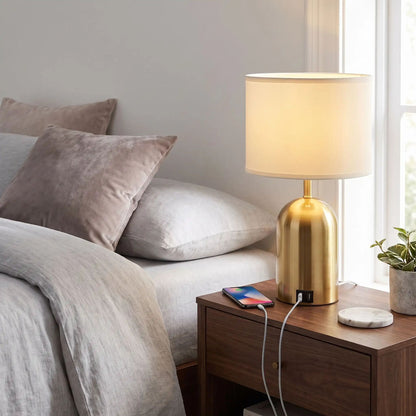 lampe de chevet tactile cellulaire branche doree 3 intensites et ports usb