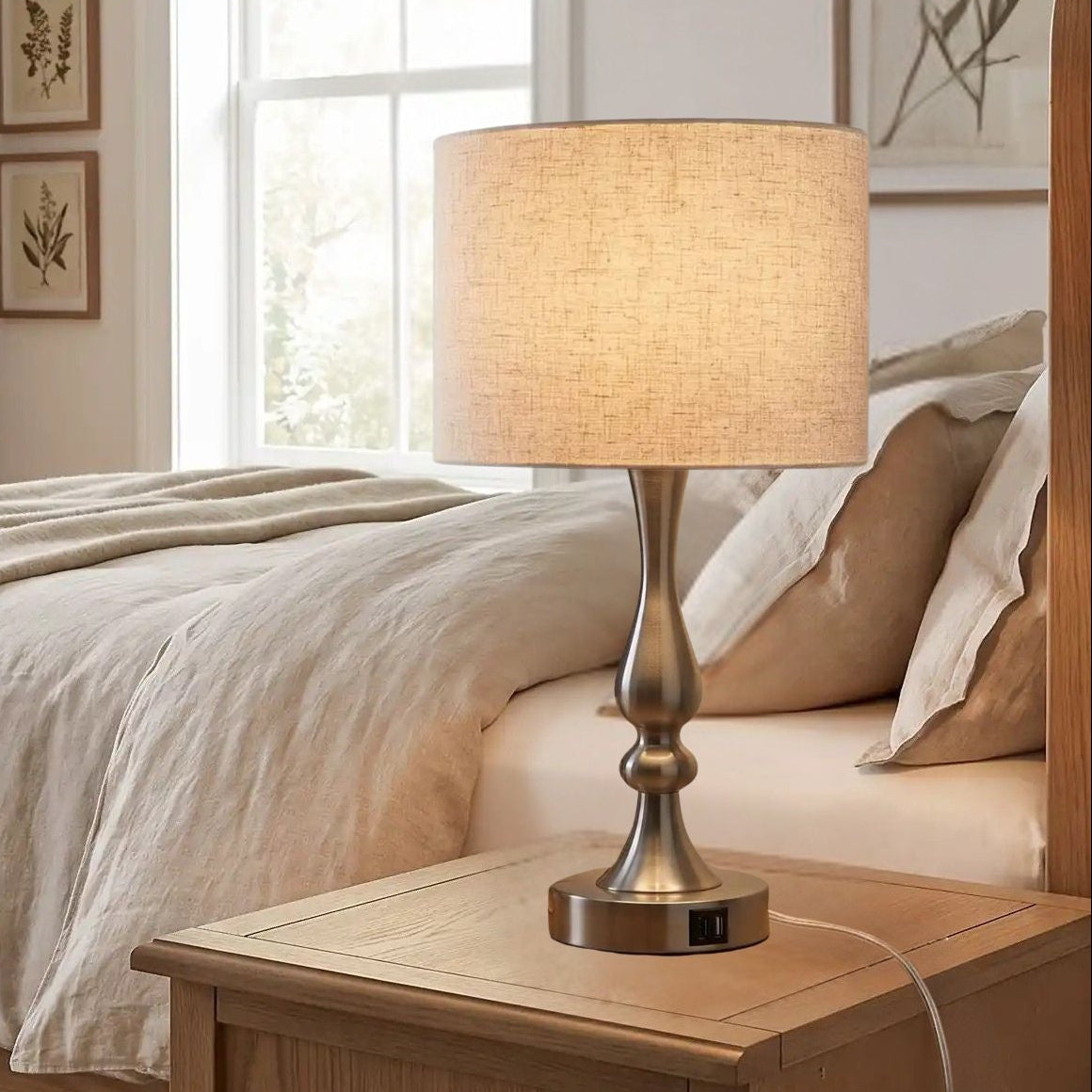 lampe de chevet tactile chambre avec fenetre vu rapproche 3 intensites ports usb pratiques