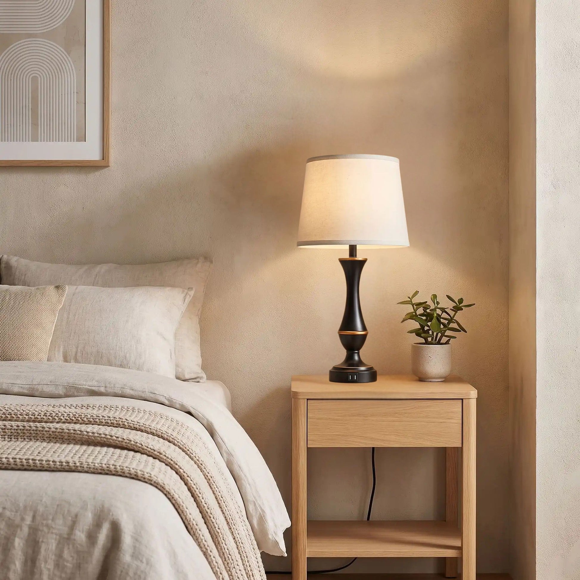 lampe de chevet tactile chambre noire elegante ports usb
