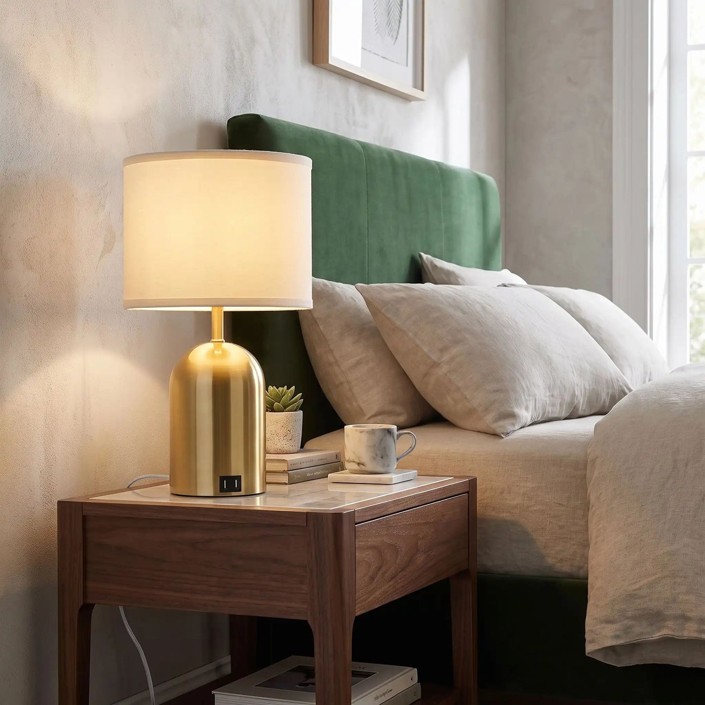 lampe de chevet tactile doree 3 intensites et ports usb