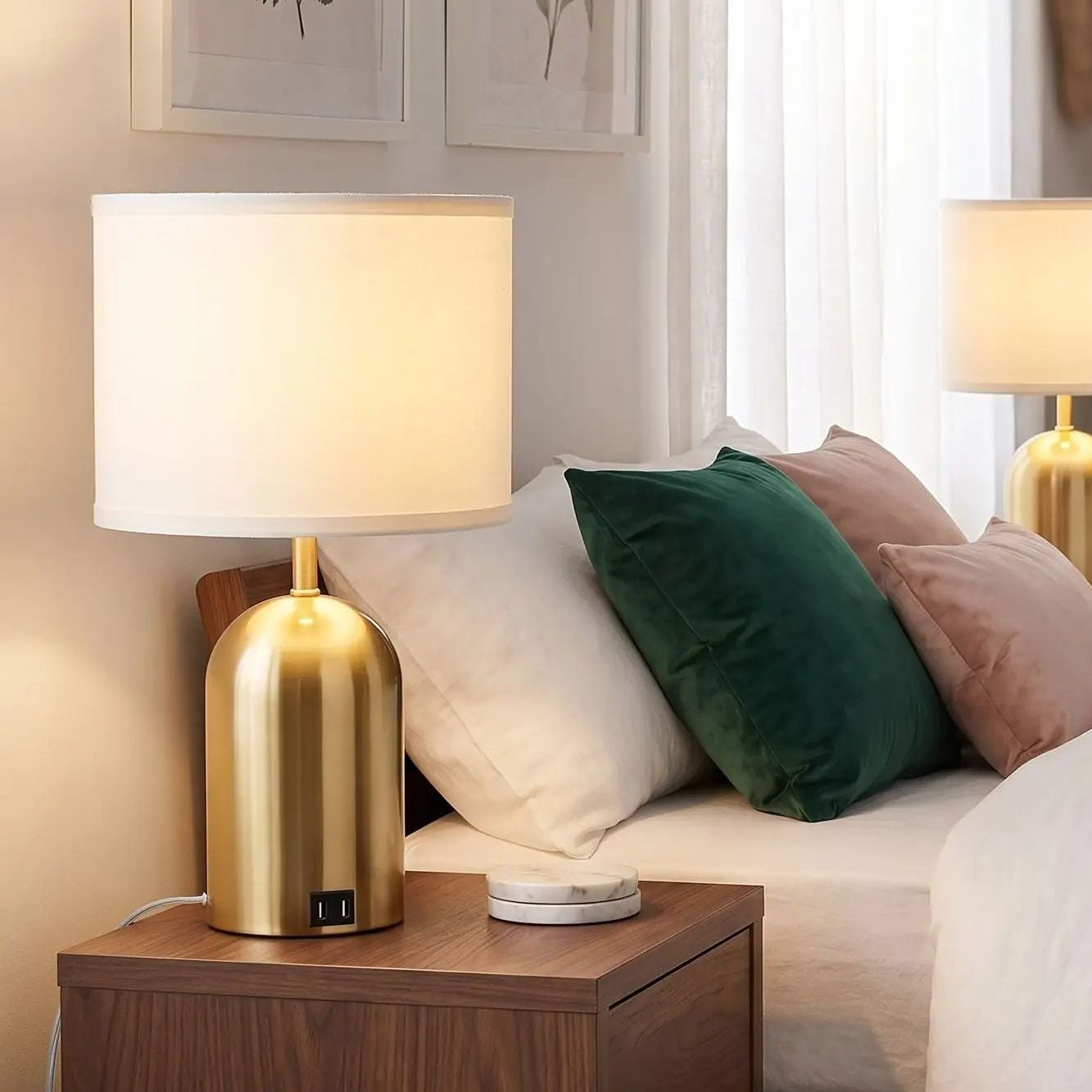 lampe de chevet tactile duo de lampe vu rapproche doree 3 intensites et ports usb