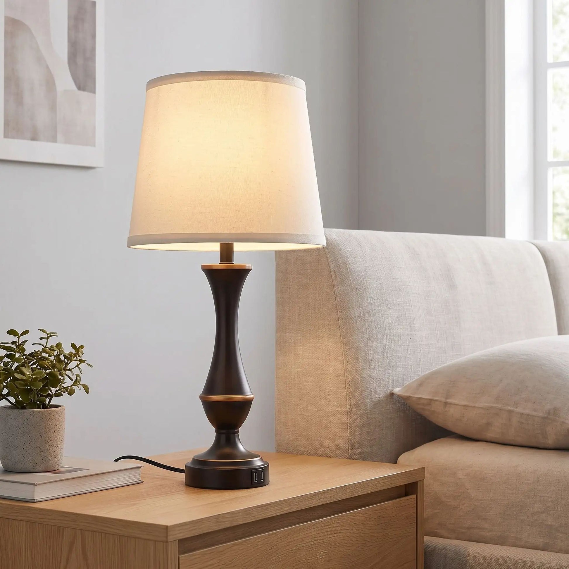 lampe de chevet tactile noire elegante ports usb