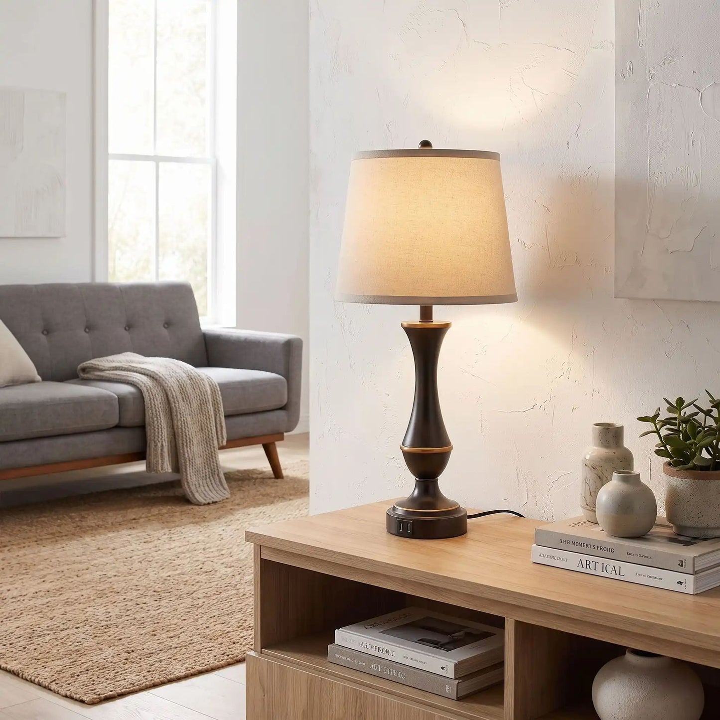 lampe de chevet tactile sejour noire elegante ports usb