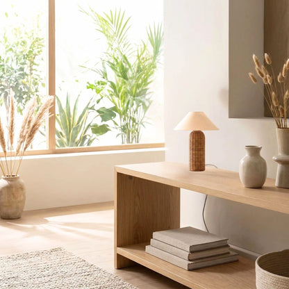 lampe de table avec fenetre rotin tresse main