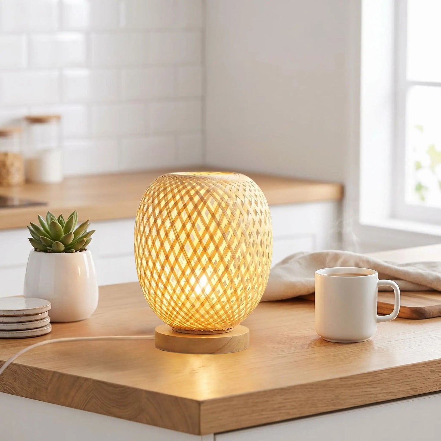lampe de table bambou comptoir cuisine bambou rotin artisanal