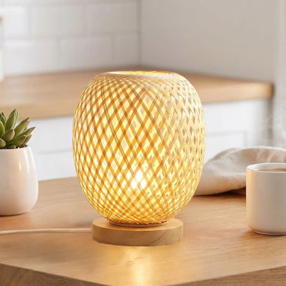 lampe de table bambou comptoir cuisine vue rapproche bambou rotin artisanal
