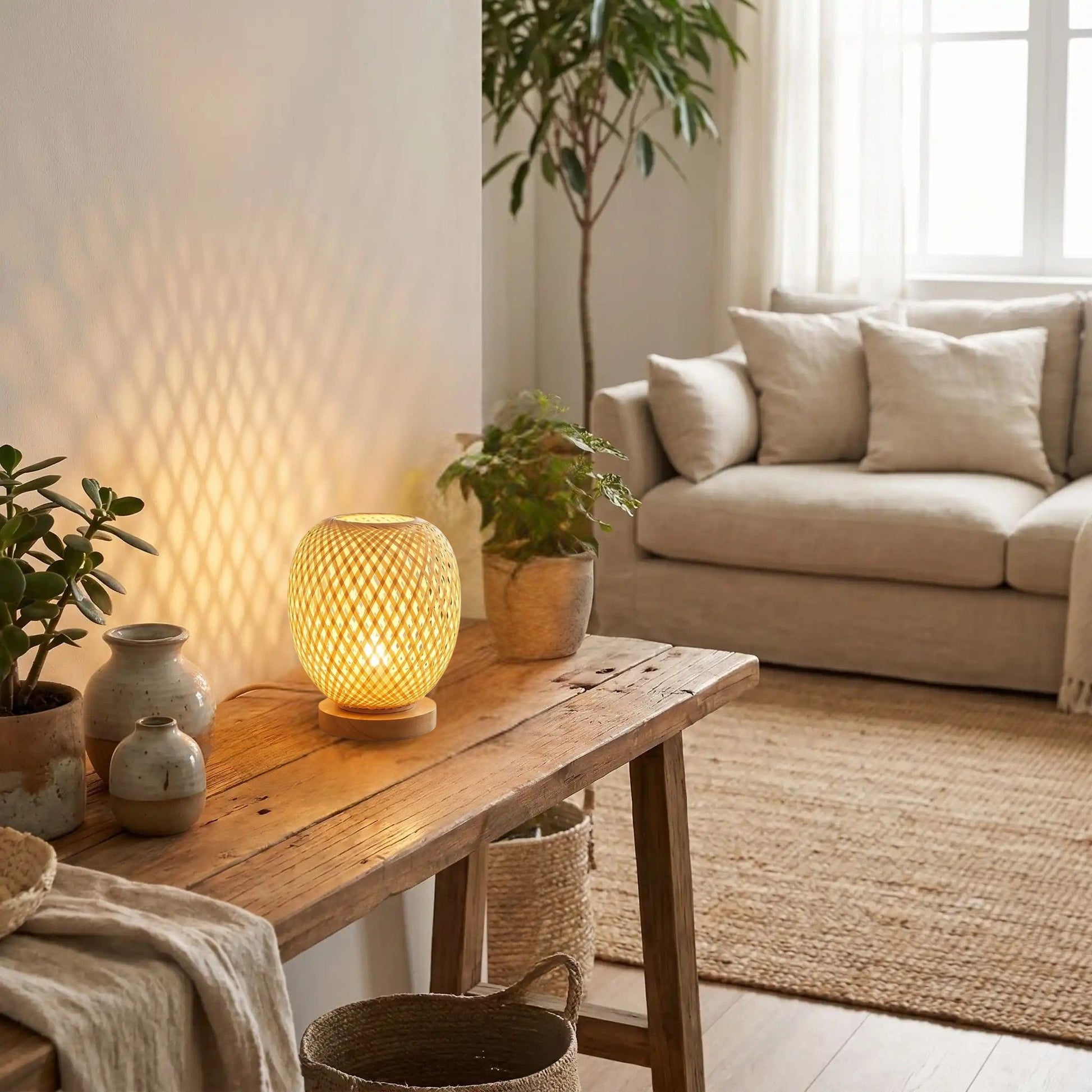 lampe de table bambou console entree bambou rotin artisanal