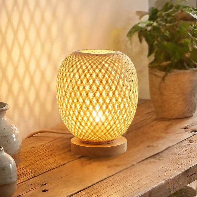 lampe de table bambou console entree vue rapproche bambou rotin artisanal
