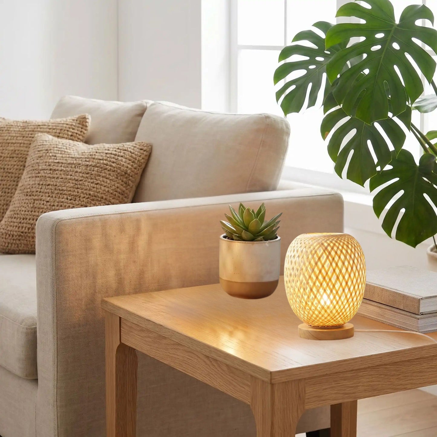 lampe de table bambou table salon bambou rotin artisanal