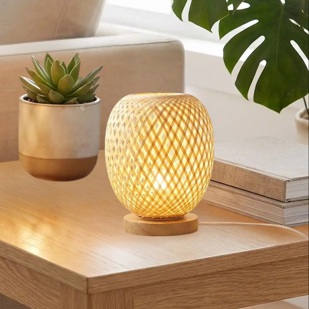lampe de table bambou table salon vue rapproche bambou rotin artisanal