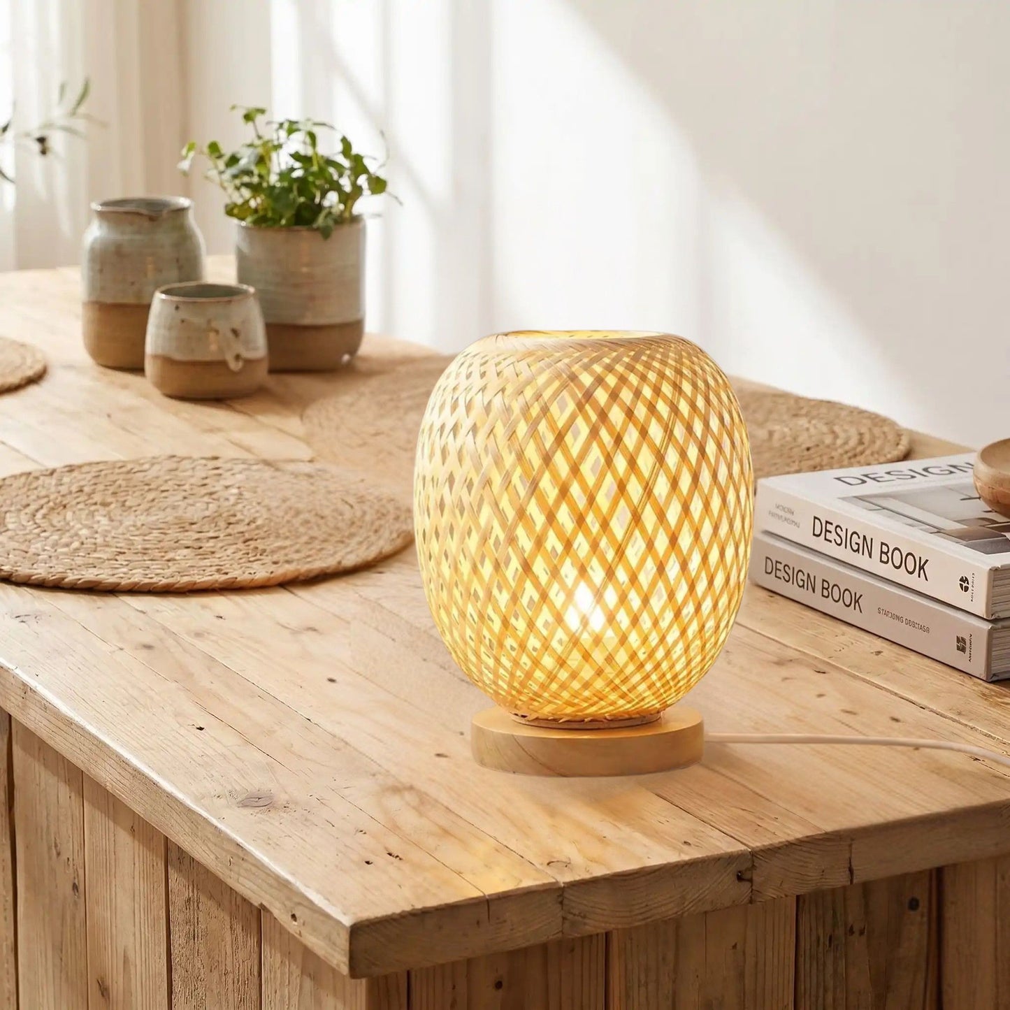 lampe de table bambou table sejour bambou rotin artisanal