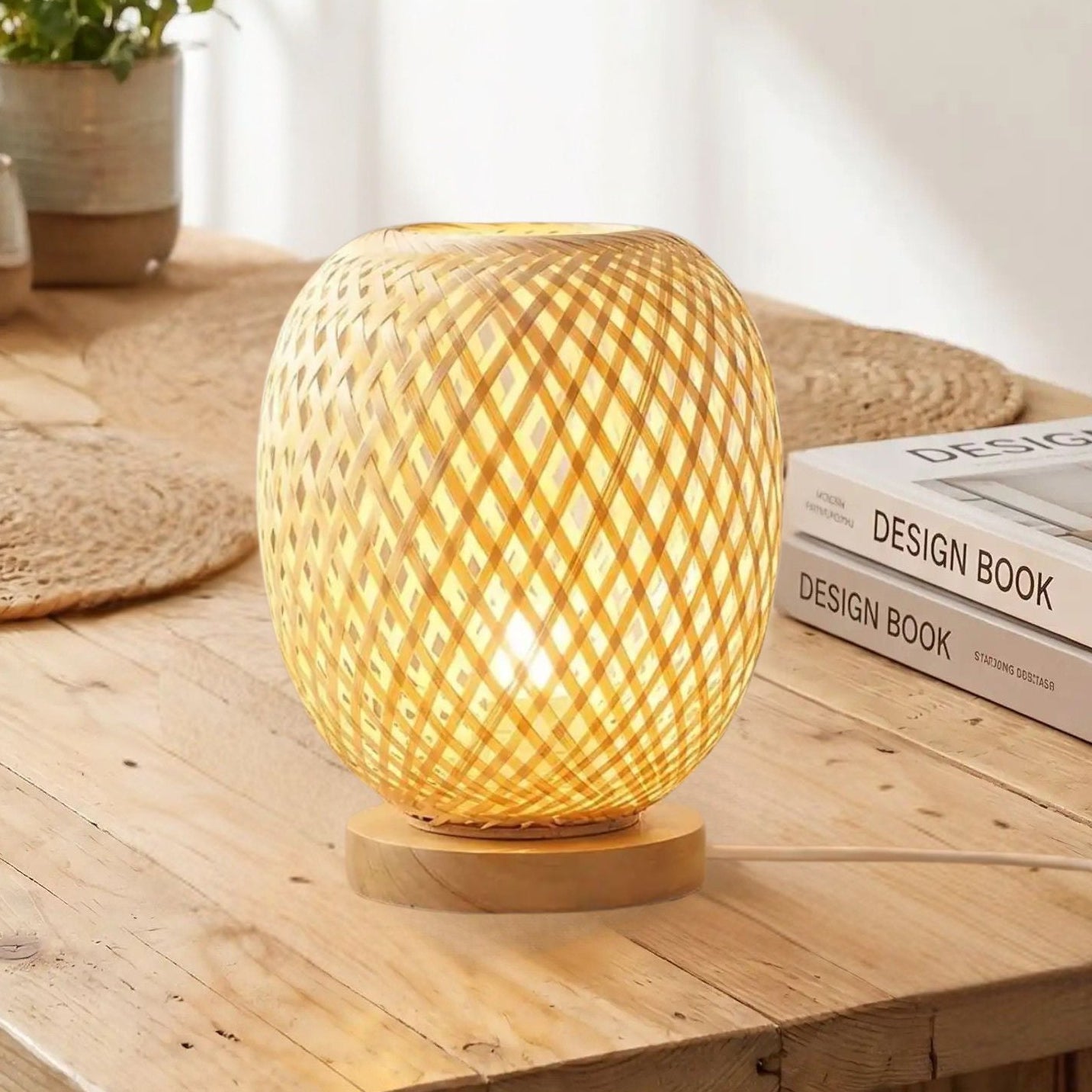 lampe de table bambou table sejour vue rapproche bambou rotin artisanal