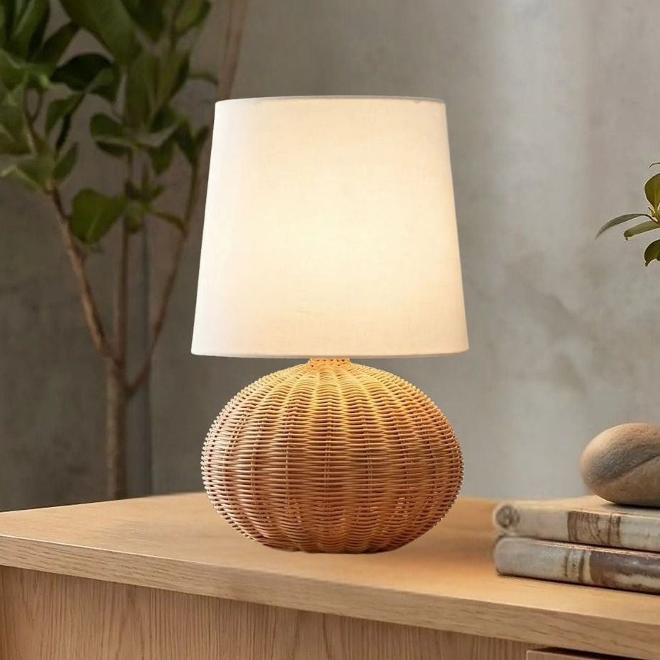 lampe de table console sejour vu rapproche zen rotin