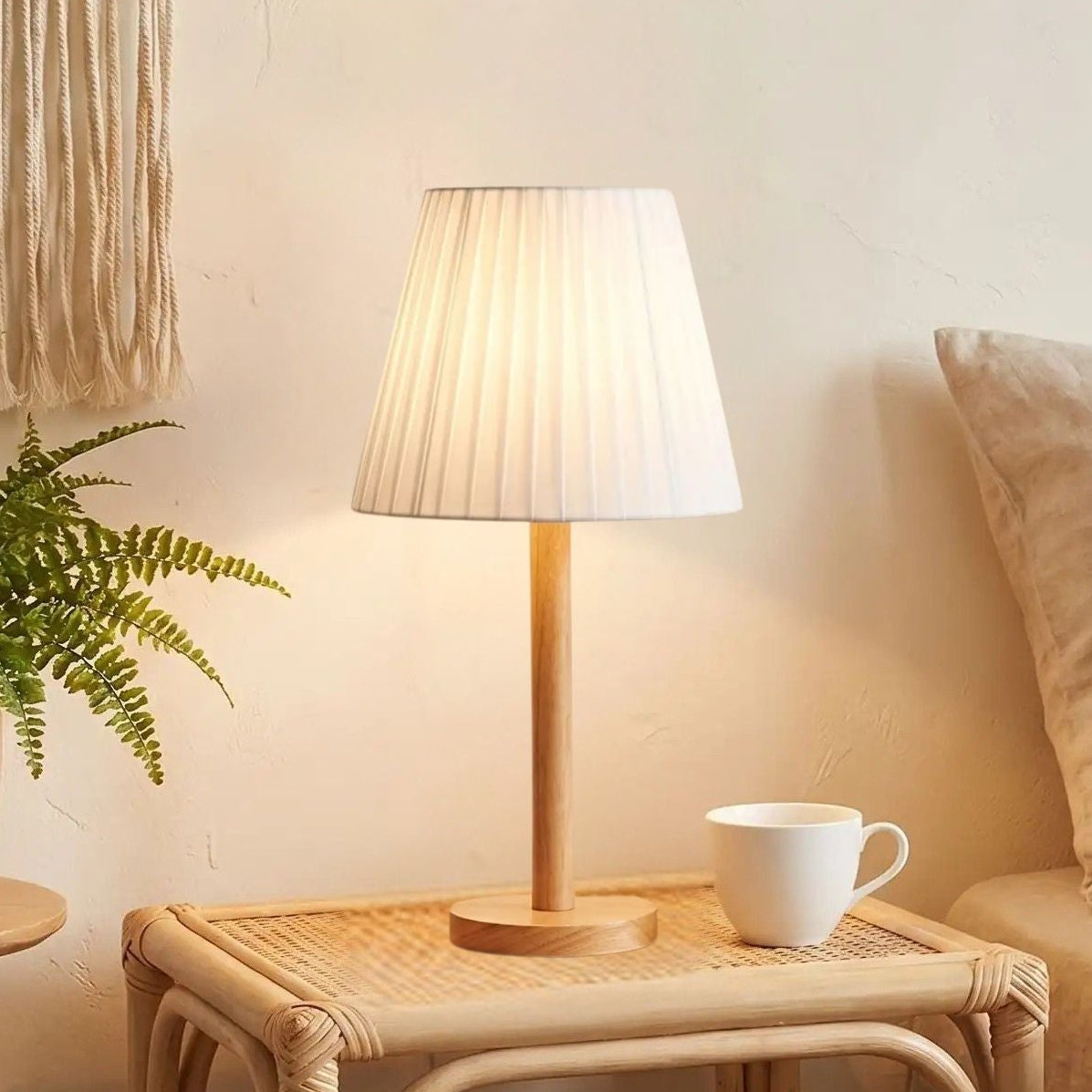 lampe de table en bois chevet boheme vue rapproche naturel organique