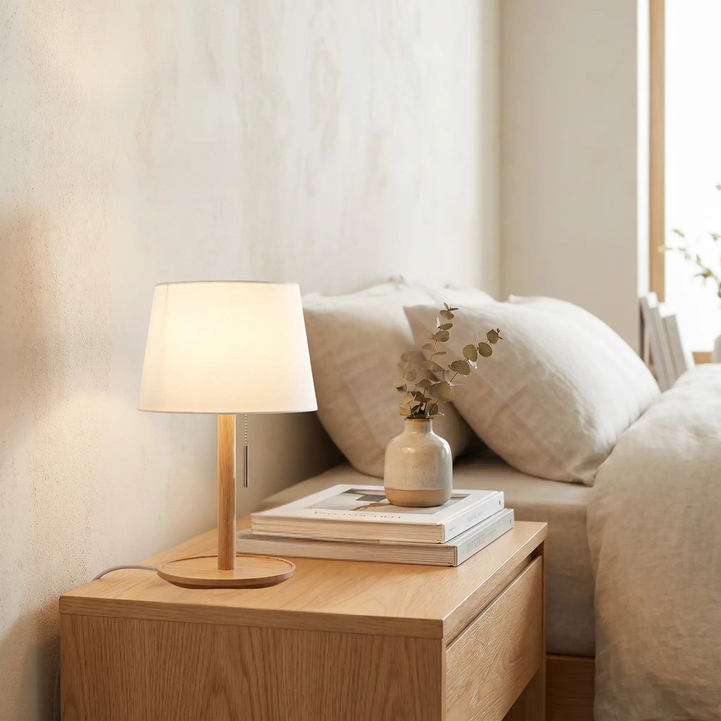 lampe de table en bois chevet pull switch nordique