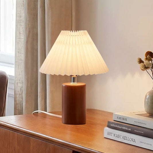 lampe de table en bois console sejour vue rapproche vintage led