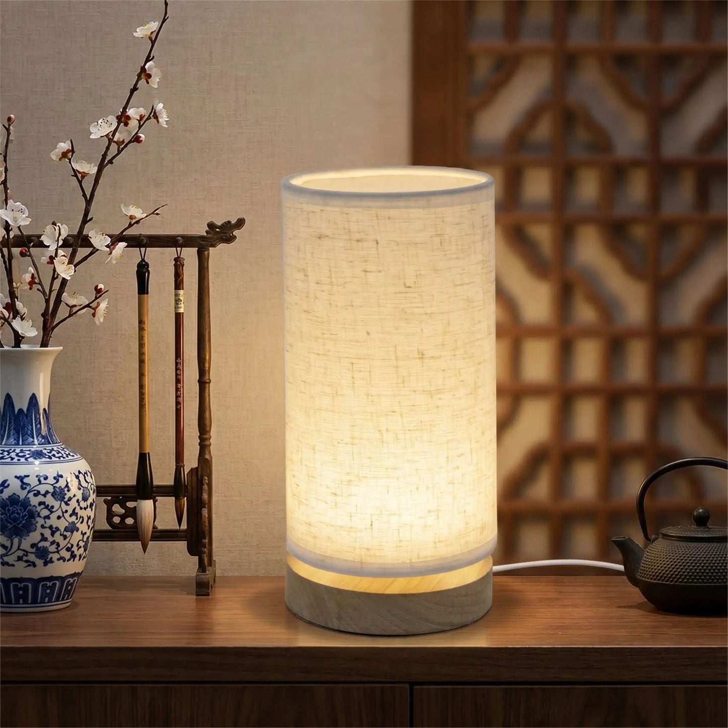 lampe de table en bois cote vase style chinois rustique