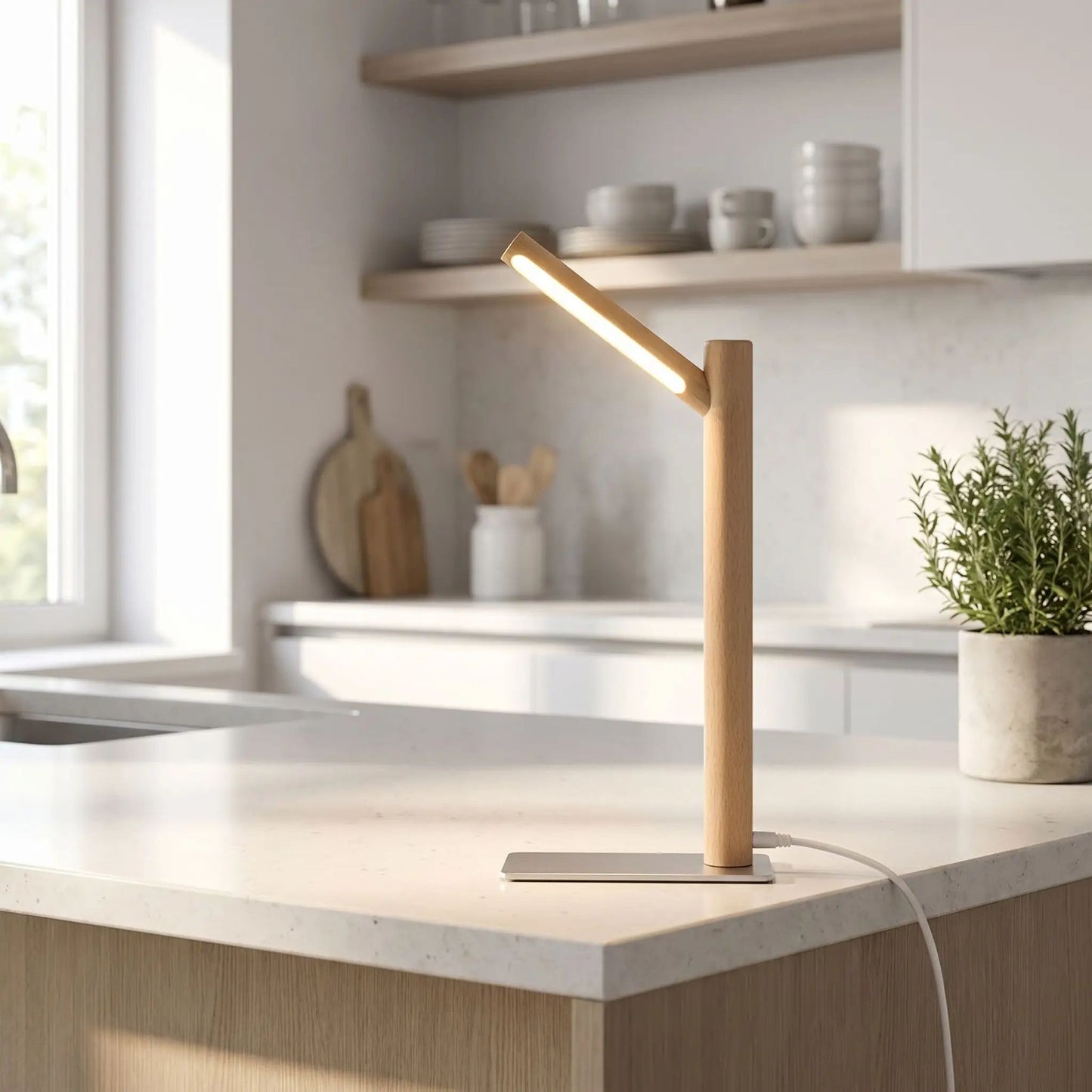 lampe de table en bois hetre comptoir orientable 360