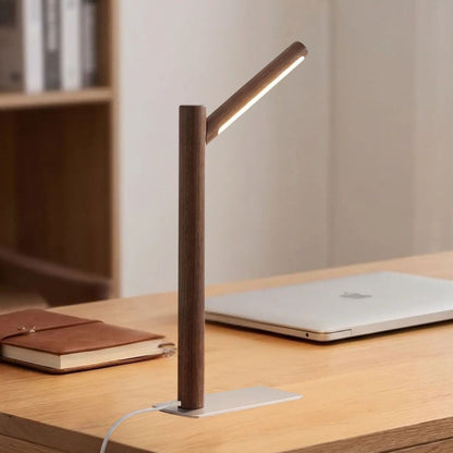 lampe de table en bois noyer bureau vue rapprocher orientable 360