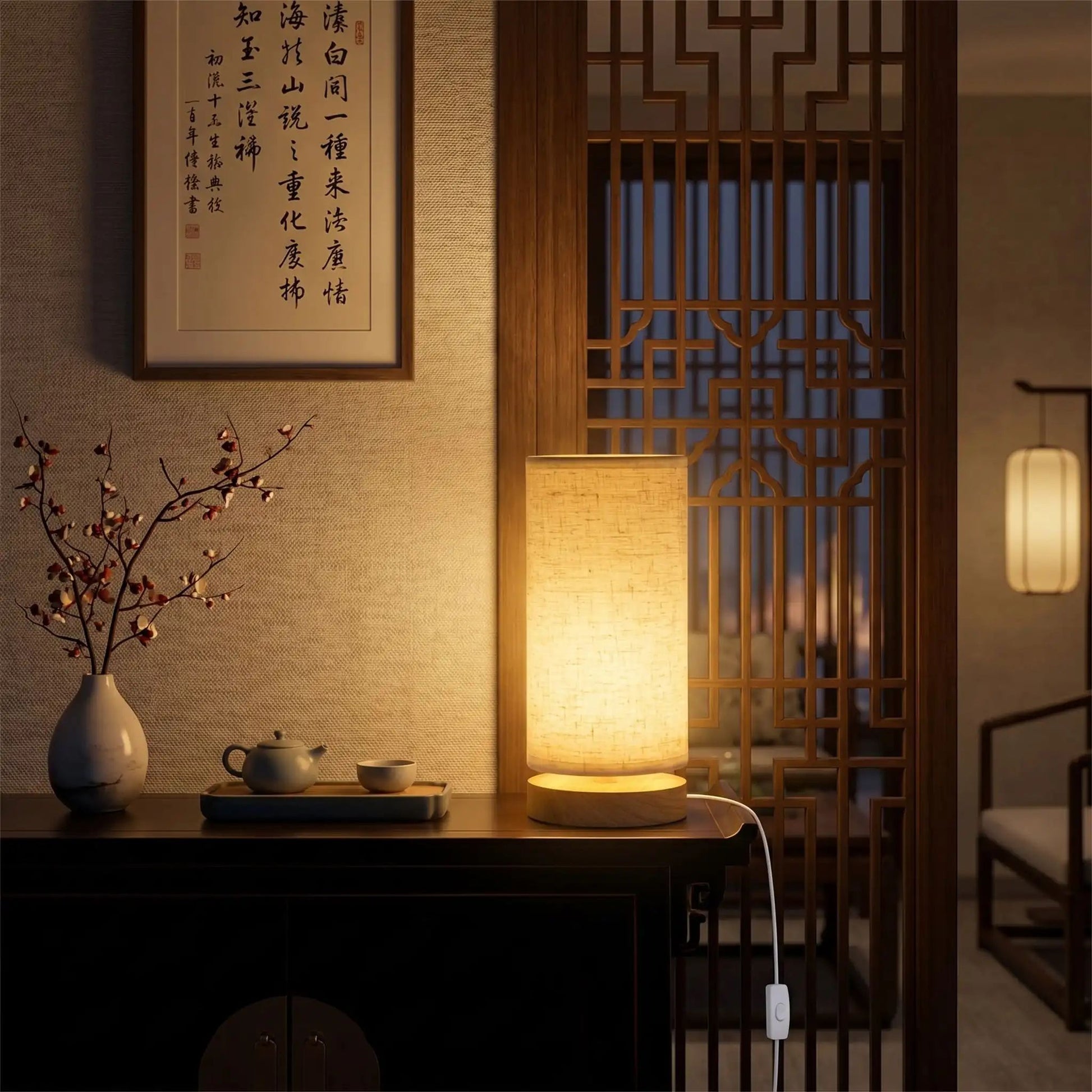 lampe de table en bois nuit style chinois rustique