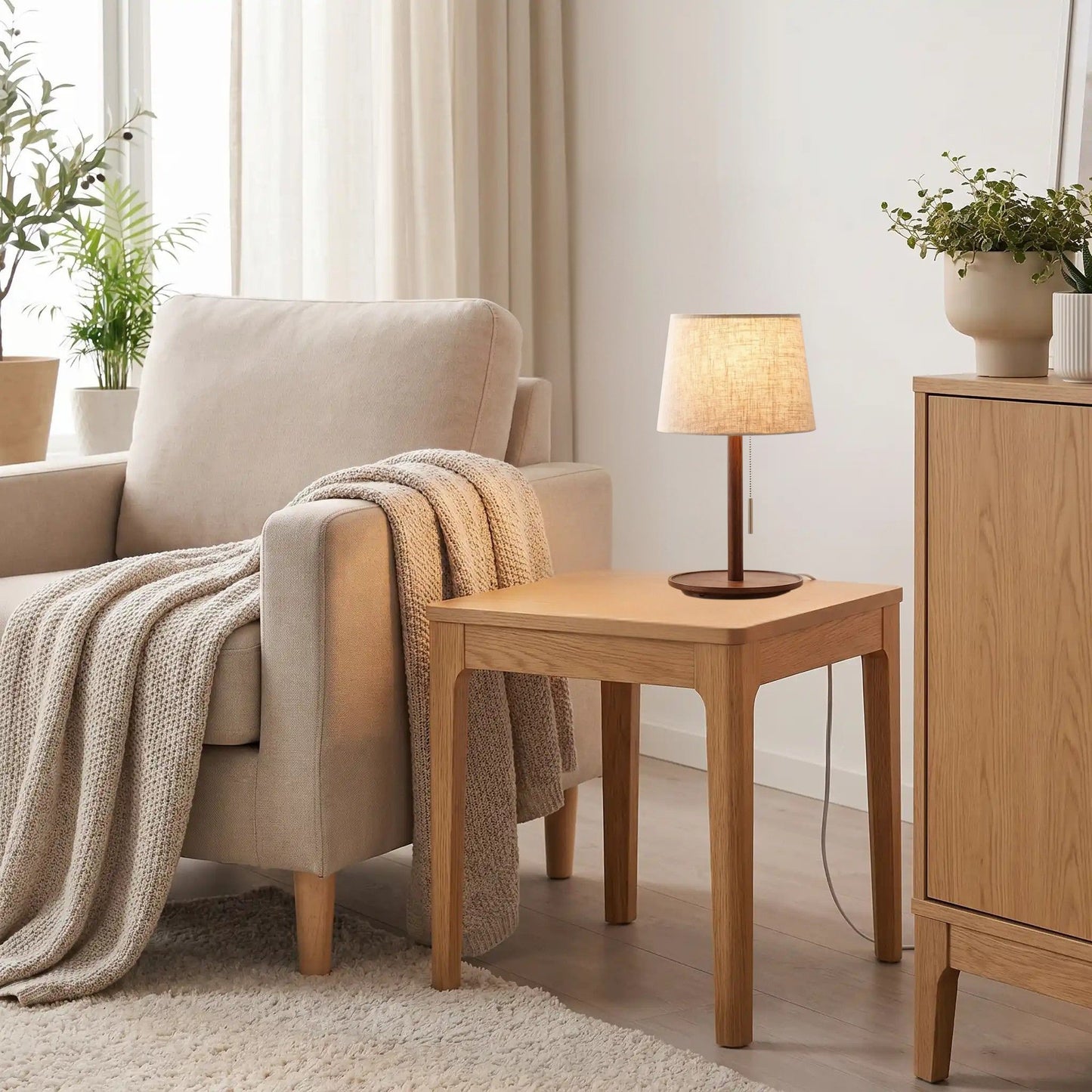 lampe de table en bois sejour fauteuil pull switch scandinave