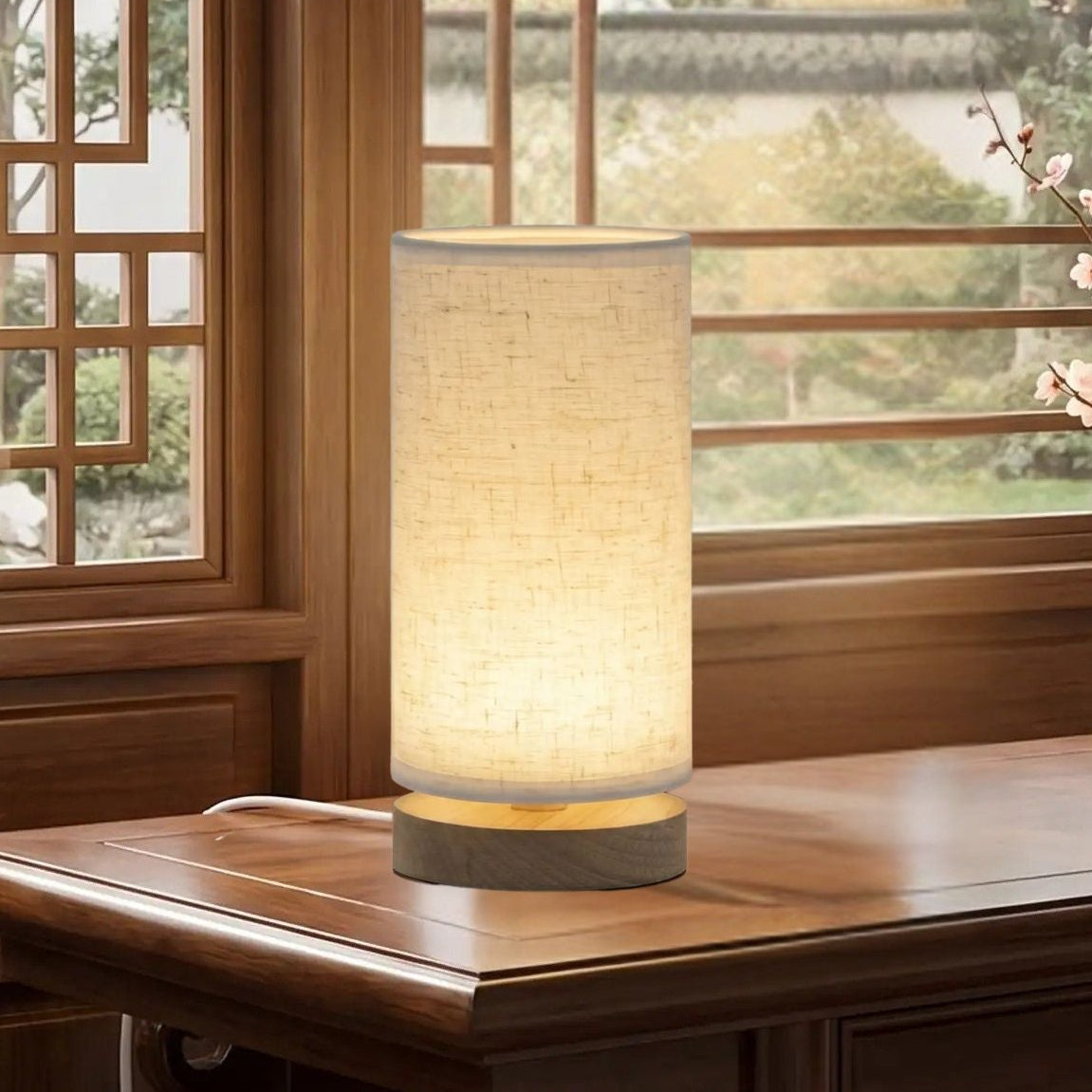 lampe de table en bois sejour vue rapproche style chinois rustique