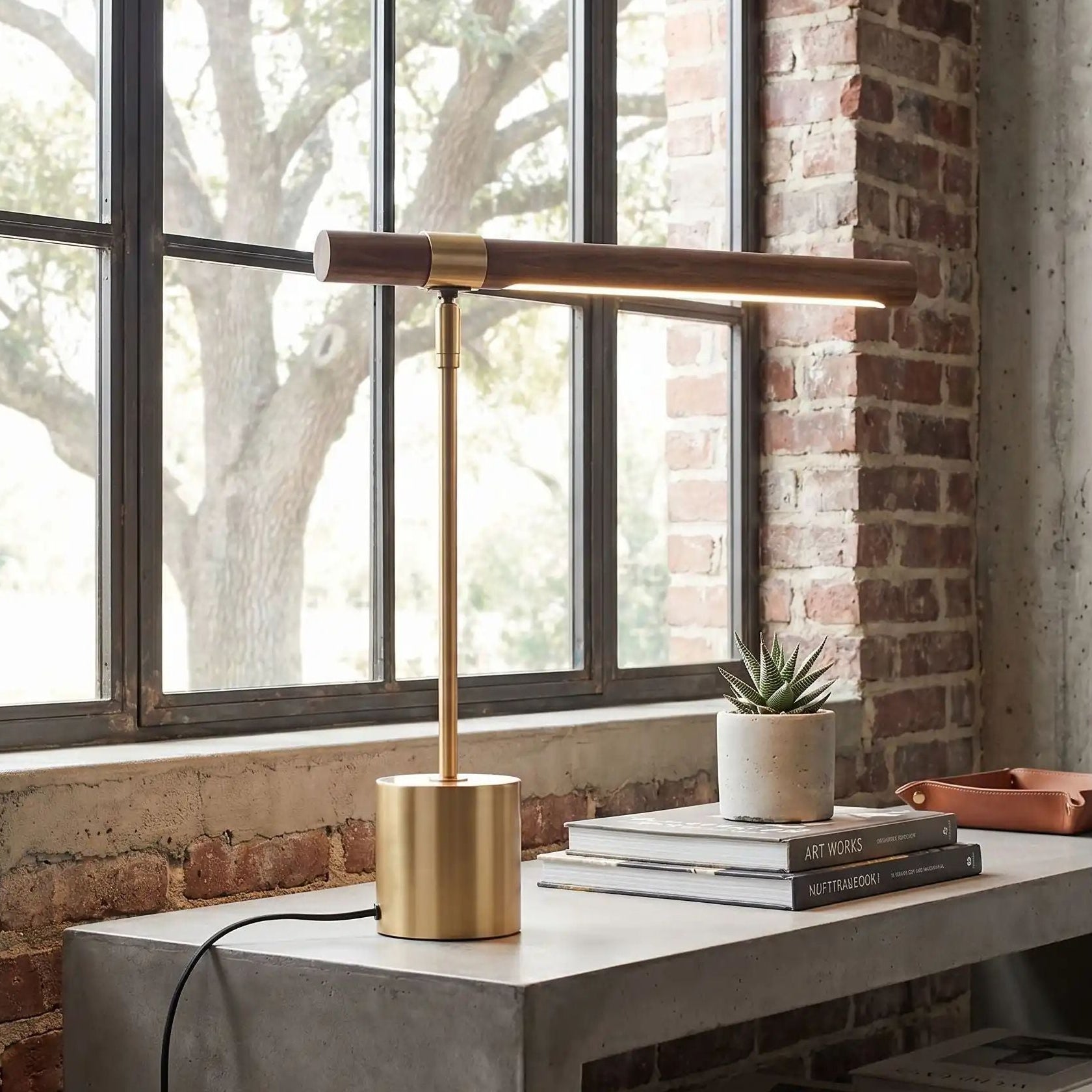 lampe de table en bois table sejour indutriel vue rapprocher bois design led