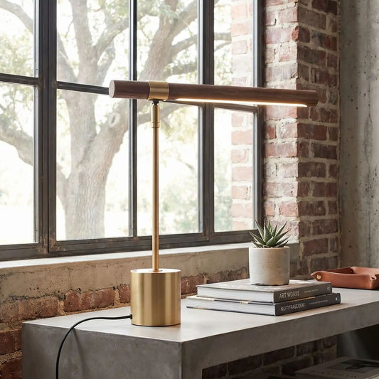 lampe de table en bois table sejour indutriel vue rapprocher bois design led