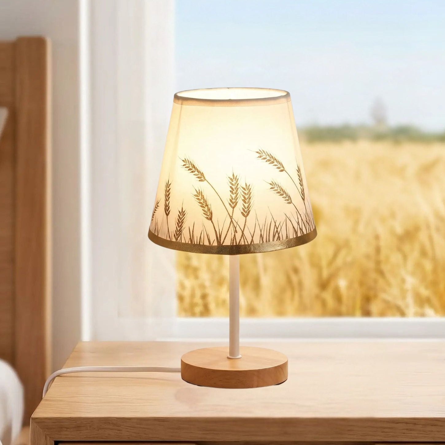lampe de table motif epis ble chevet champ ble vue rapproche bois motif epis de ble