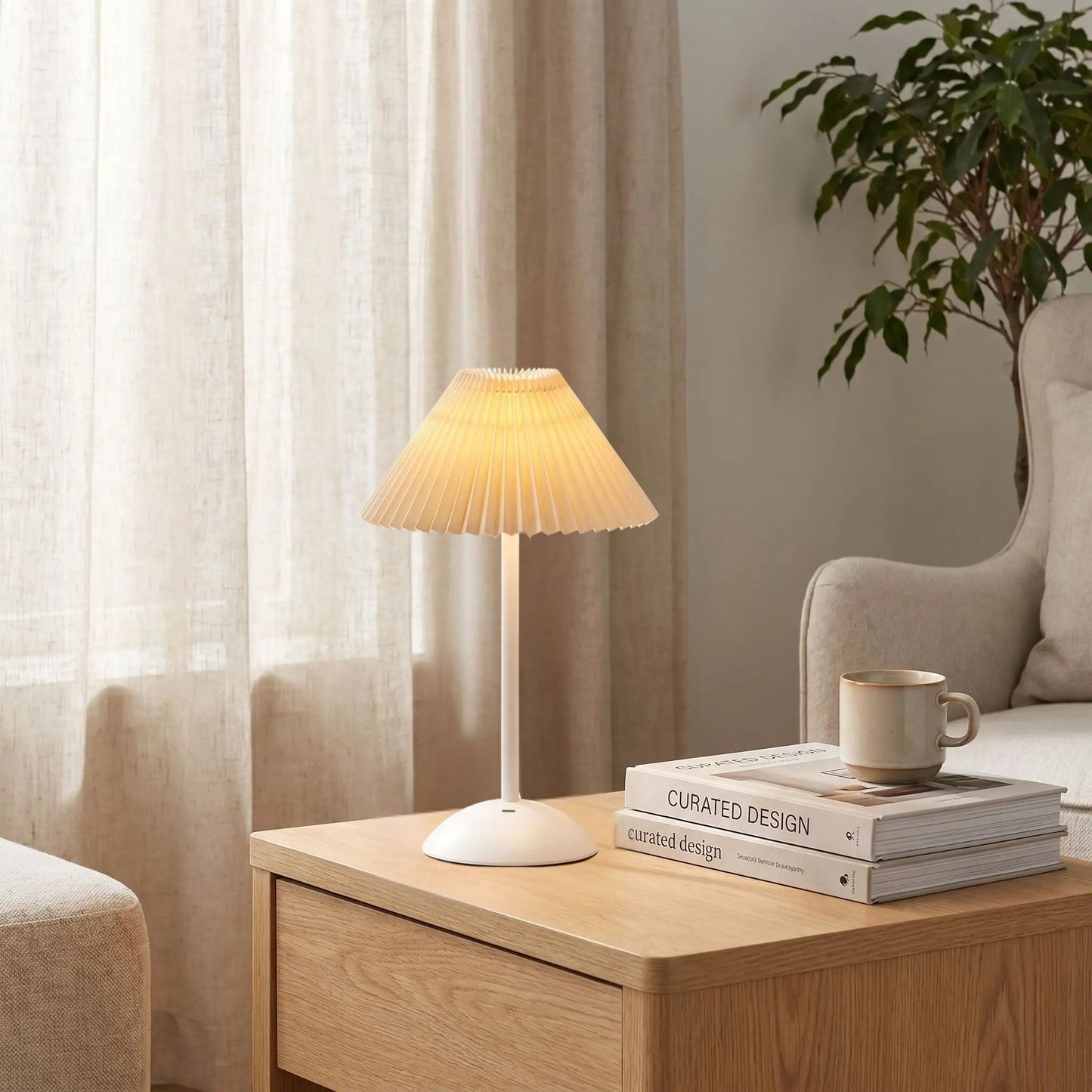 lampe de table rechargeable blanc abat-jour beige blanche coloree