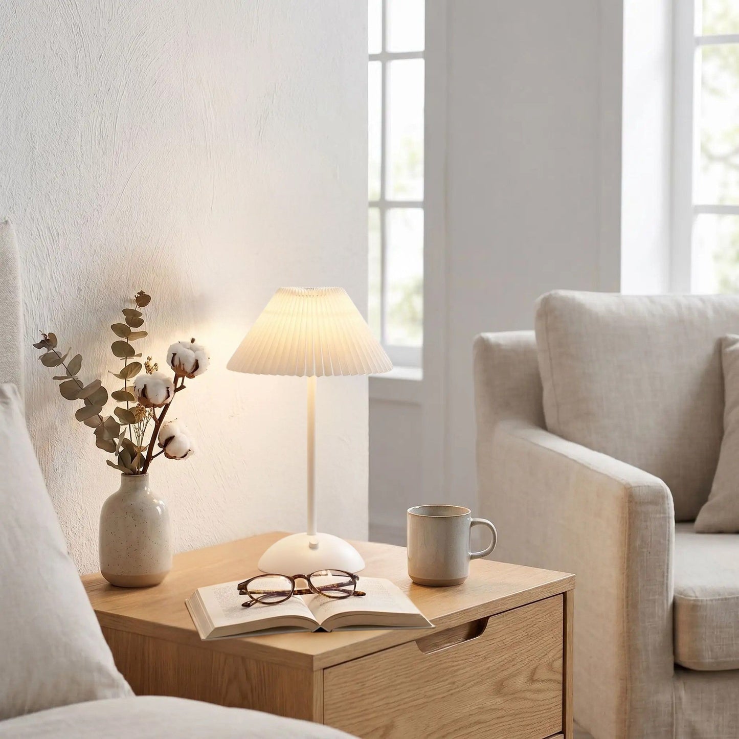 lampe de table rechargeable blanc abat-jour blanc blanche coloree